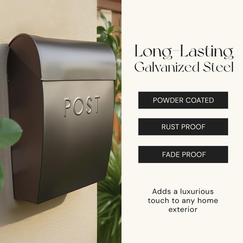 NACH Large Wall Mount Mailbox, 15.07 x 12.44 x 5.39 inches, Black Mailboxes for Outside Wall Mount, Waterproof - The Sylvia Mailbox - Image 5